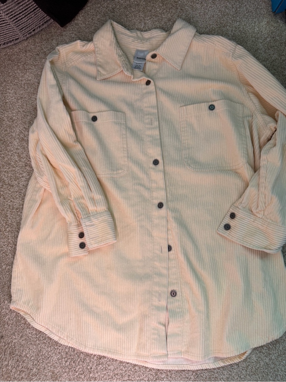 Roaman's Light Peach Corduroy Button Front Shirt